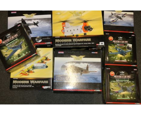 5 Corgi 1:72 and 1:144 scale The Aviation Archive aircraft models including AA36506 Hawker Typhoon, AA36708 Ju88 C4 Night Fig