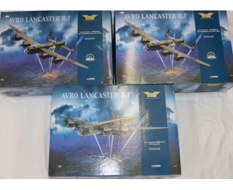 Three Corgi 1:72 scale Aviation Archive model aircraft including two AA32603 Avro Lancaster R5508/KM-B No.44 Rhodesia Sqn RAF