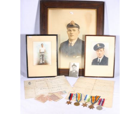 WWI victory medal and 1914-15 star to WSA 1439 R THOMPSON SKR RNR (Skipper Royal Naval Reserve), a WWII Atlantic star, 1939-1