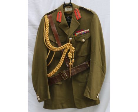 British Army green khaki dress uniform jacket with Rogers and Company of London label penned "Sir R Hull", having bullion wir