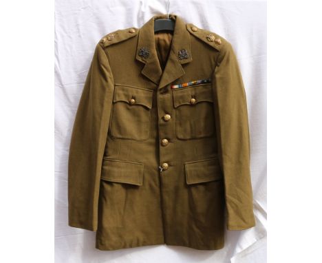 British Army green khaki dress uniform jacket with buttons by Armfield Ltd of Birmingham, collar badges and shoulder badges, 