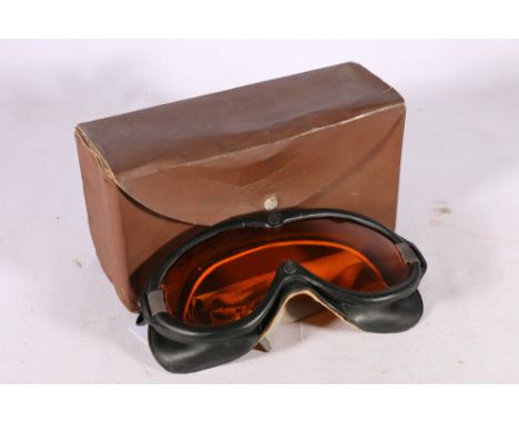Pair of American Polaroid Aviation Googles number 1065 in leathered case with additional different coloured lenses 