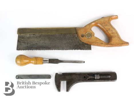 Vintage motoring tools - A steel bladed Tennon Saw by Spear and Jackson of Sheffield, stamped a long the top edge of the bras