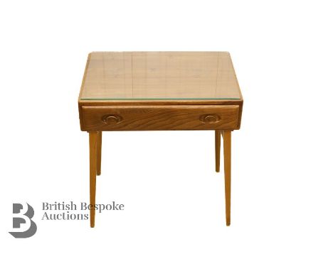 Ercol telephone table with single drawer, with glass top, approx. 69 x 46 x h 74cms. (in very good condition).