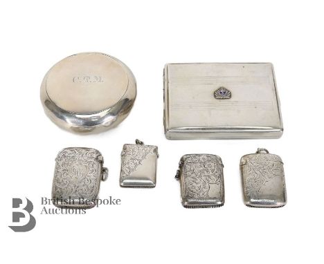 Miscellaneous silver vesta cases, all Birmingham hallmark, various date marks (early 20th century), mm JG, JR, TJS and WHH, a