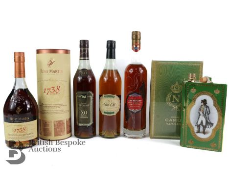 Five bottles of French cognac, Cognac 'Cigar Club' Jean Fillioux Grande Champagne 70cl, 40% vol; Prunier 20 Years Old cognac 