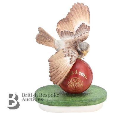 A rare limited edition 'Sparrow & Cricket Ball' figurine by Mike Tandy (ex-Royal Worcester painter). The figure is based on t