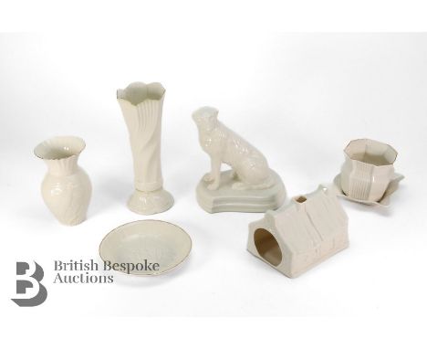 Belleek Collectors' Society porcelain, including Skelligs Lane nr 2197; seated wolfhound nr 831/1500; cream vases&nbsp; nr 12