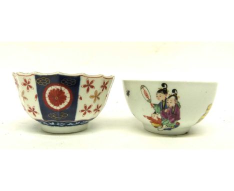 Worcester porcelain tea bowl decorated in polychrome with the Chinese family pattern together with a further Worcester tea bo