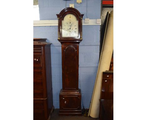 Henry Hopkins, Deptford, Georgian mahogany longcased clock with silvered dial with Roman and Arabic numerals to a brass eight