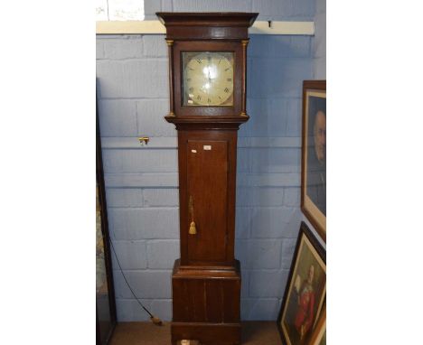 Georgian 30 hour long case clock, the oak case with plain trunk door and box base, the painted dial signed "Edwards", fitted 