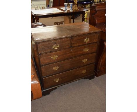 19th Century oak chest with two short and three long drawers fitted with brass handles and raised on bracket feet, 91 cm wide