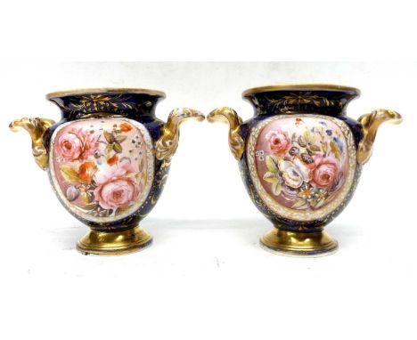 A pair of 19th century vases probably Spode with floral decoration12cm high