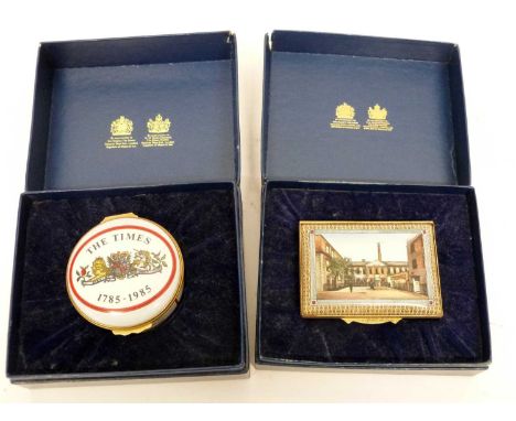 Halcyon Days patch box commemorating the 200th anniversary of The Times, together with a further patch box (2)