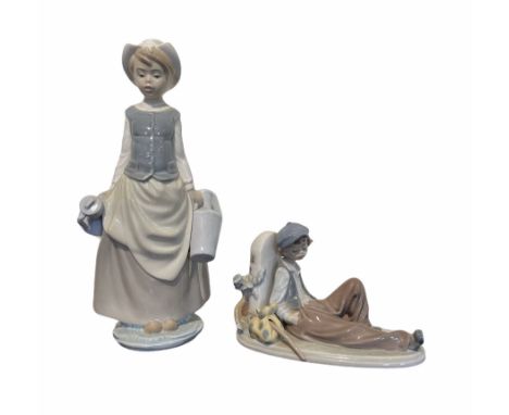 Lladro figure of a water carrier H28cm, and another 'Time to Rest' No.5399 designed by Antonio Ramos