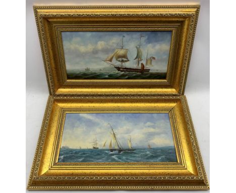 Shipling (British Contemporary): Brig and Schooner, pair oils on panel signed 20cm x 40cm (2)