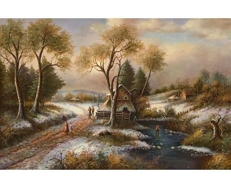 M Davidson (British contemporary): Winter Countryside Scene, signed 60cm x 90cm