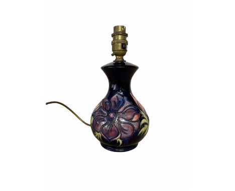 Moorcroft Anenome pattern baluster form table lamp on blue ground, H17cm excluding fitting 