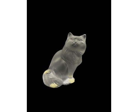 LALIQUE GLASS SCULPTURE, Chat Assis sitting cat.