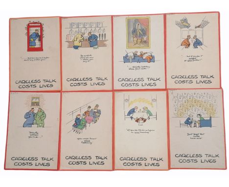 Fougasse (Cyril Kenneth Bird; British 1887-1965): 'Careless Talk Costs Lives', complete set eight original colour lithograph 