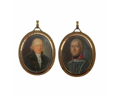 Late 18th century double sided oval miniature painted with half length portrait of an officer, possibly Prussian, the reverse
