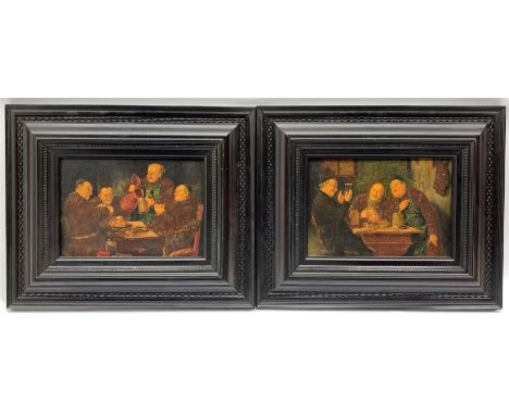 After Eduard von Gr�tzner (German 1846-1927): 'In the Tavern' and 'Monks Dining' pair oils on panel signed Gr�tzner 19cm x 27