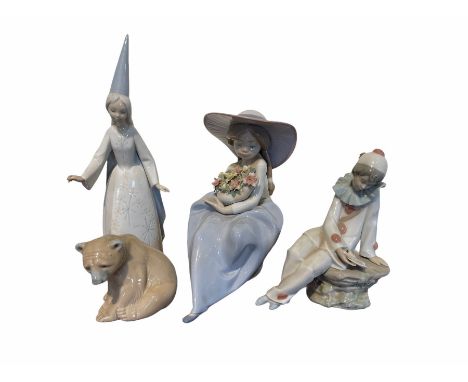 Lladro figure 'Fragrant Bouquet' No.5862, another of a princess, a Lladro bear and a Nao figure (4)