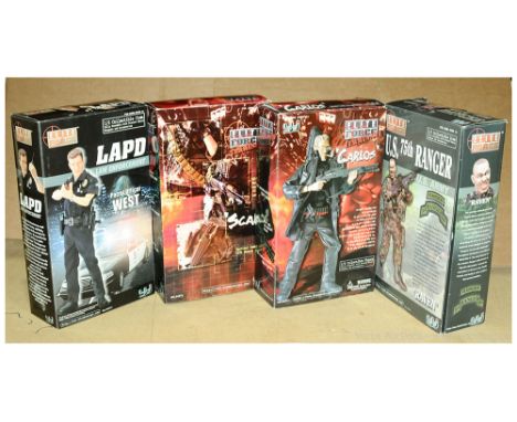 Elite Force 1/6 12" Action Figures. 34273 Terminate "Scar", 34274 Terminate "Carlos", 34315 LAPD Law Enforcement Patrol Offic