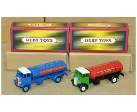 Ruby Toys Pair Of Leyland Tanker 44. (1) "Shell", (2) "Redline Glico" (1x End Of Petrol Tank Behind Cab Unit Has Become Detac