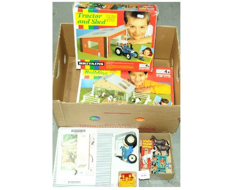 Britains Farm Sets &amp; Loose Items. To Include 4720 Tractor &amp; Shed (Tractor is discoloured &amp; cab missing), 4721 Liv