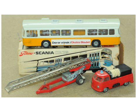 Tekno a mainly unboxed group to include boxed 851 Scania CR76, Volkswagen Fire Truck with Trailer Ladder. Conditions generall