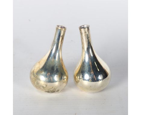 JENS QUISTGAARD for Dansk Designs - a pair of Danish silver plated leaning onion candle taper stick holders, height 6cm, boxe