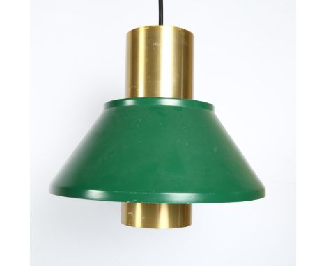 JO HAMMERBORG for Fog and Morup, Denmark, a brass and green pendant lamp, shade height 28cmsome small paint chips, good condi