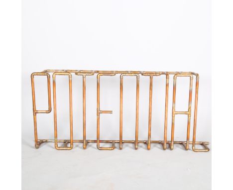 IAIN GLYNN, "Potential"  a contemporary copper pipe sculpture for floor or wall hanging, signed, 100 x 45 x 14cmAs new condit