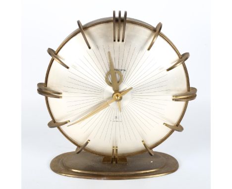 MAX BILL for Europa, a 1950s' sunburst mantel clock, height 25cmWorking order, good overall condition, some rubbing to metal 