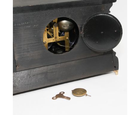 Lated Victorian faux slate and faux marble mantel clock with gilt detail, 11" high and 17" wide 