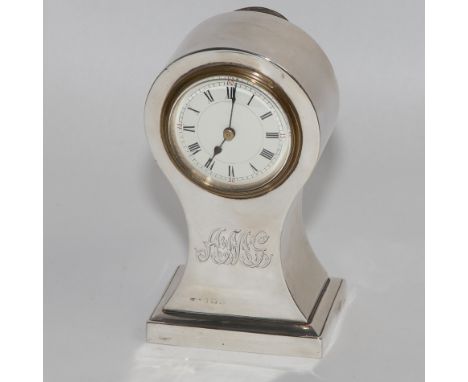 Edwardian silver balloon cased mantel clock by Boodle & Dunthorne of Liverpool, with cream enamel dial, case engraved with in