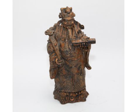 Chinese wooden figure of an old man with scroll 14" high
