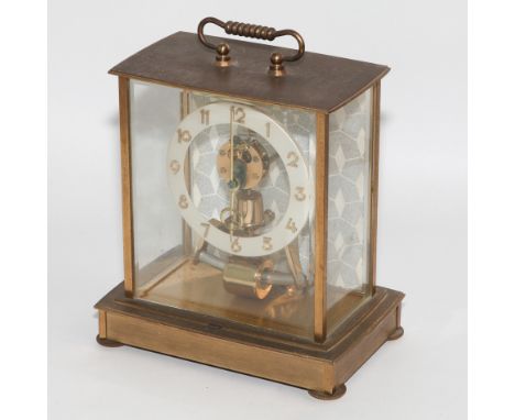 Brass and glass cased Kundo electronic mantel clock, 16cm high including handle 