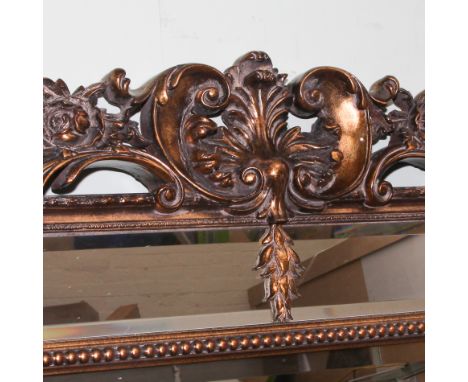 Large and impressive bevelled over mantel mirror in ornate floral and scroll frame 75" tall x 54" wide 