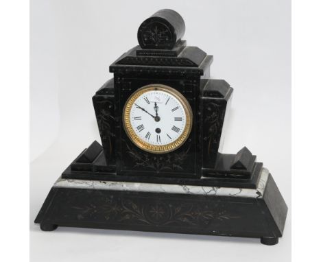 LArge architectural design black marble mantel clock 