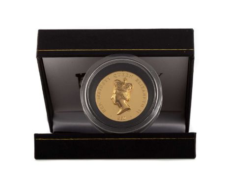 THE 2012 QUEEN ELIZABETH II ASCENSION ISLAND HIGH RELIEF QUEEN'S PORTRAIT GOLD PROOF FIFTY DOLLAR COIN,in box, with certifica