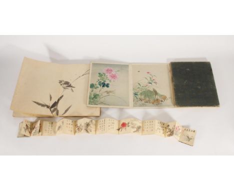 Three albums of Chinese watercolours, principally of natural scenes of flora and fauna, the largest and smallest album of con