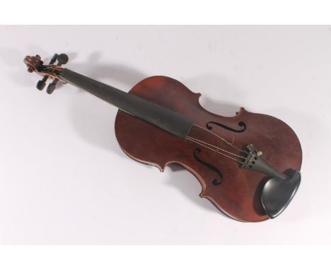 French Compagnon violin, with single piece back and ebonized fretboards, interior label marked Compagnon, in fitted case with