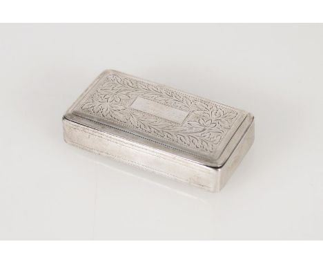 Antique George IV silver snuff box of rectangular shape, the top and bottom surfaces with incised floral design, the rectangu