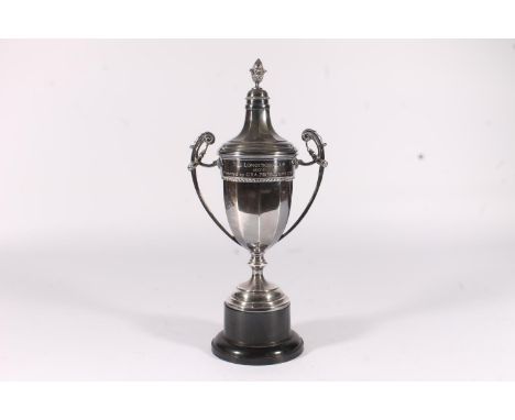 Geo. V silver trophy for the 1974 Longcross Cup, the trophy of classical shape raised on a black plastic socle, makers mark r