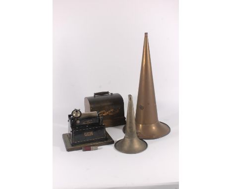 Edison Gem phonograph, early 20th century, in dome top case with Witches Hat type horn.