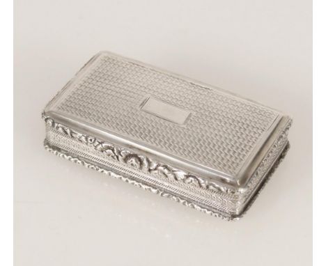 Antique George IV silver snuff box of rectangular shape having moulded edges, the faces with engine turned decoration, floral