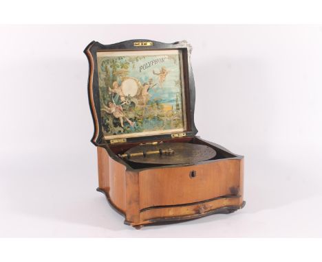 German Polyphon music box, late 19th century, in serpentine walnut case, with approx. 30 metal musical disks Condition - good