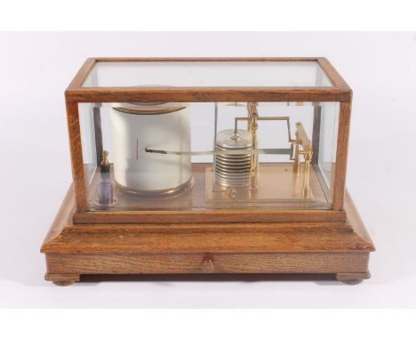 Barograph in glazed oak case with lift-off lid, Short &amp; Mason of London, with spare charts, W36.5cm.